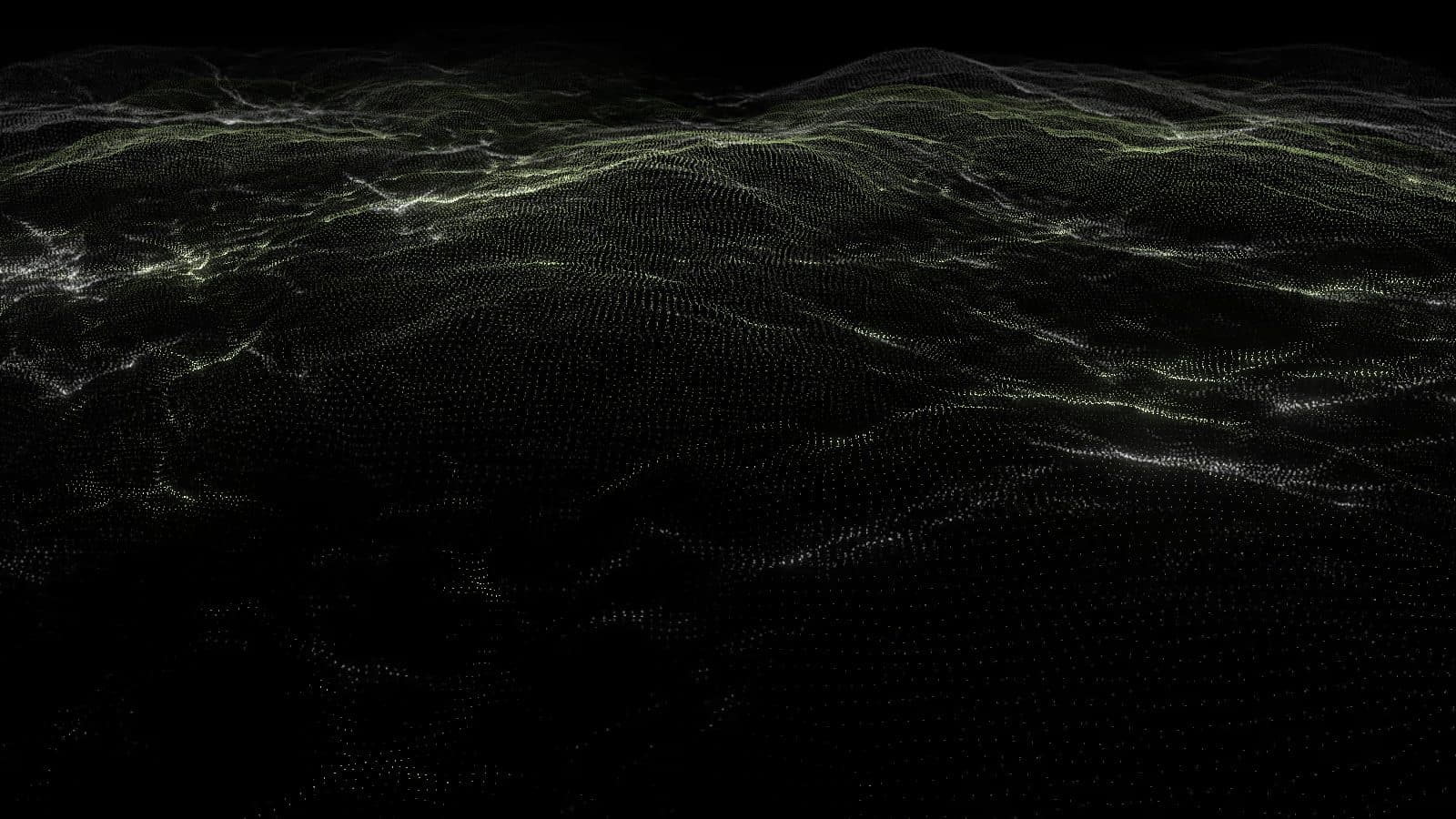 Half a million sage particles tracing the crests of an ocean at night
